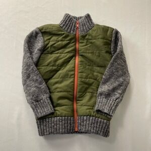 Cat & Jack Boys 4T Hybrid Quilted Sherpa Lined Knit Jacket Olive Green Grey